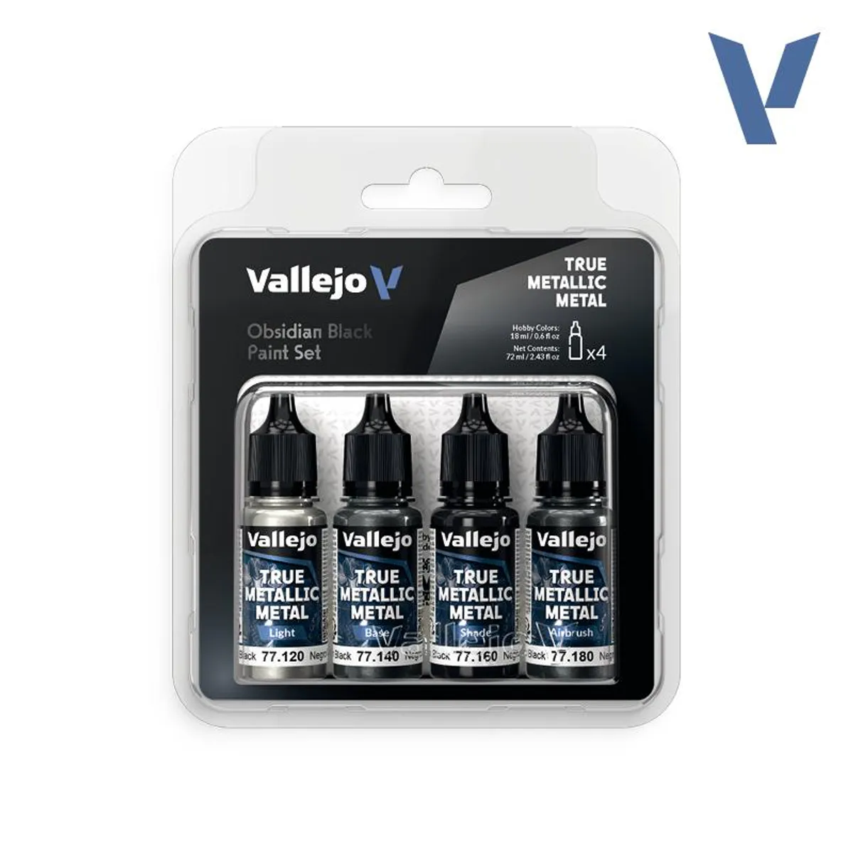 Vallejo True Metallic Metal - Obsidian Black Paint Set